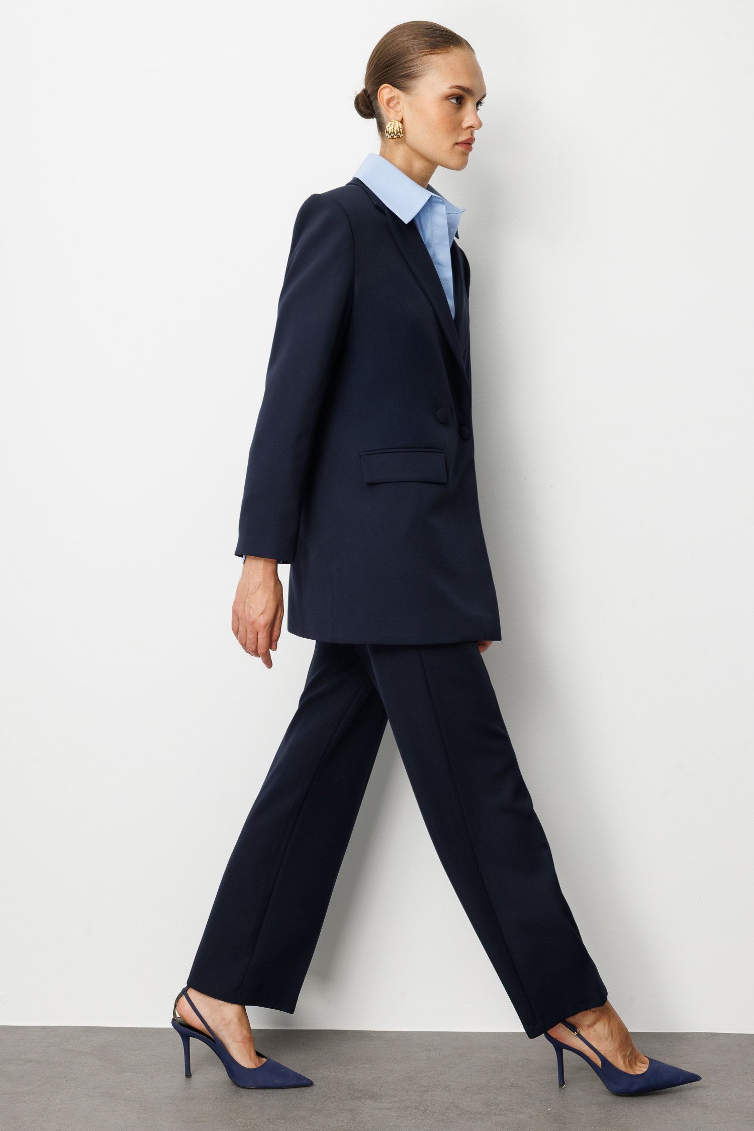 Mizalle Oversize Lacivert Kruvaze Blazer Ceket Mizalle Oversize Lacivert Kruvaze Blazer Ceket