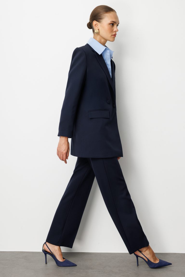 Mizalle Oversize Lacivert Kruvaze Blazer Ceket - Mizalle