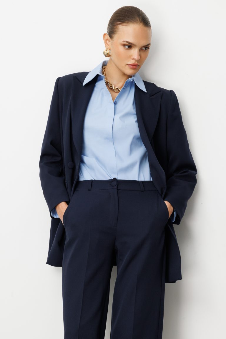 Mizalle Oversize Lacivert Kruvaze Blazer Ceket - Mizalle