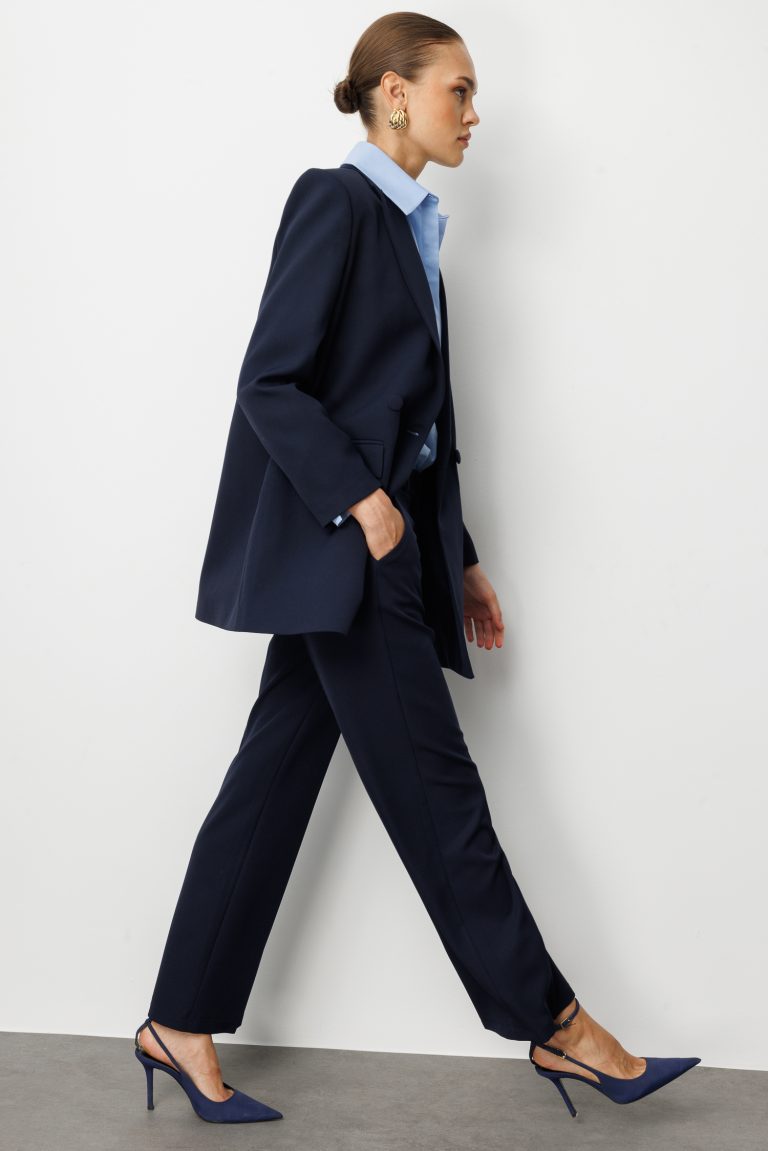 Mizalle Oversize Lacivert Kruvaze Blazer Ceket - Mizalle