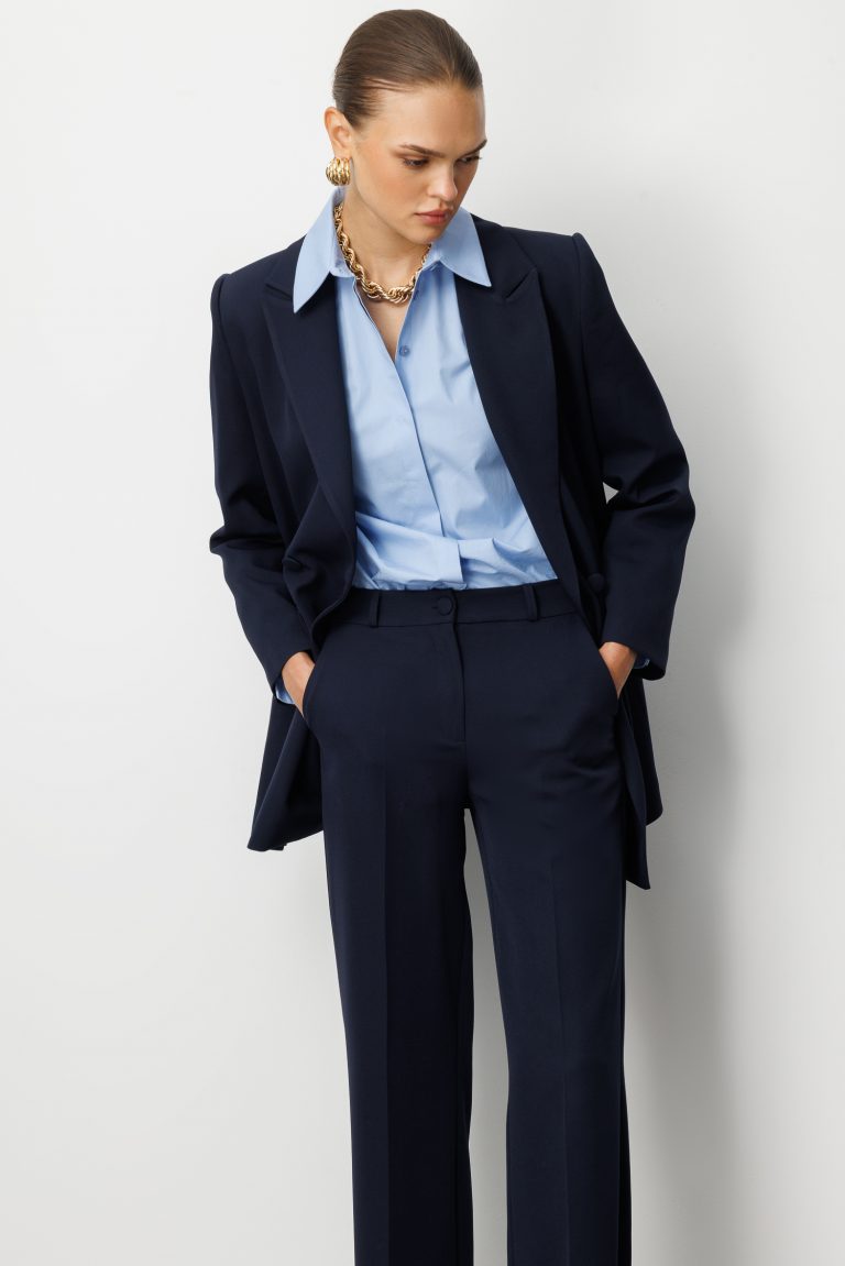 Mizalle Oversize Lacivert Kruvaze Blazer Ceket - Mizalle