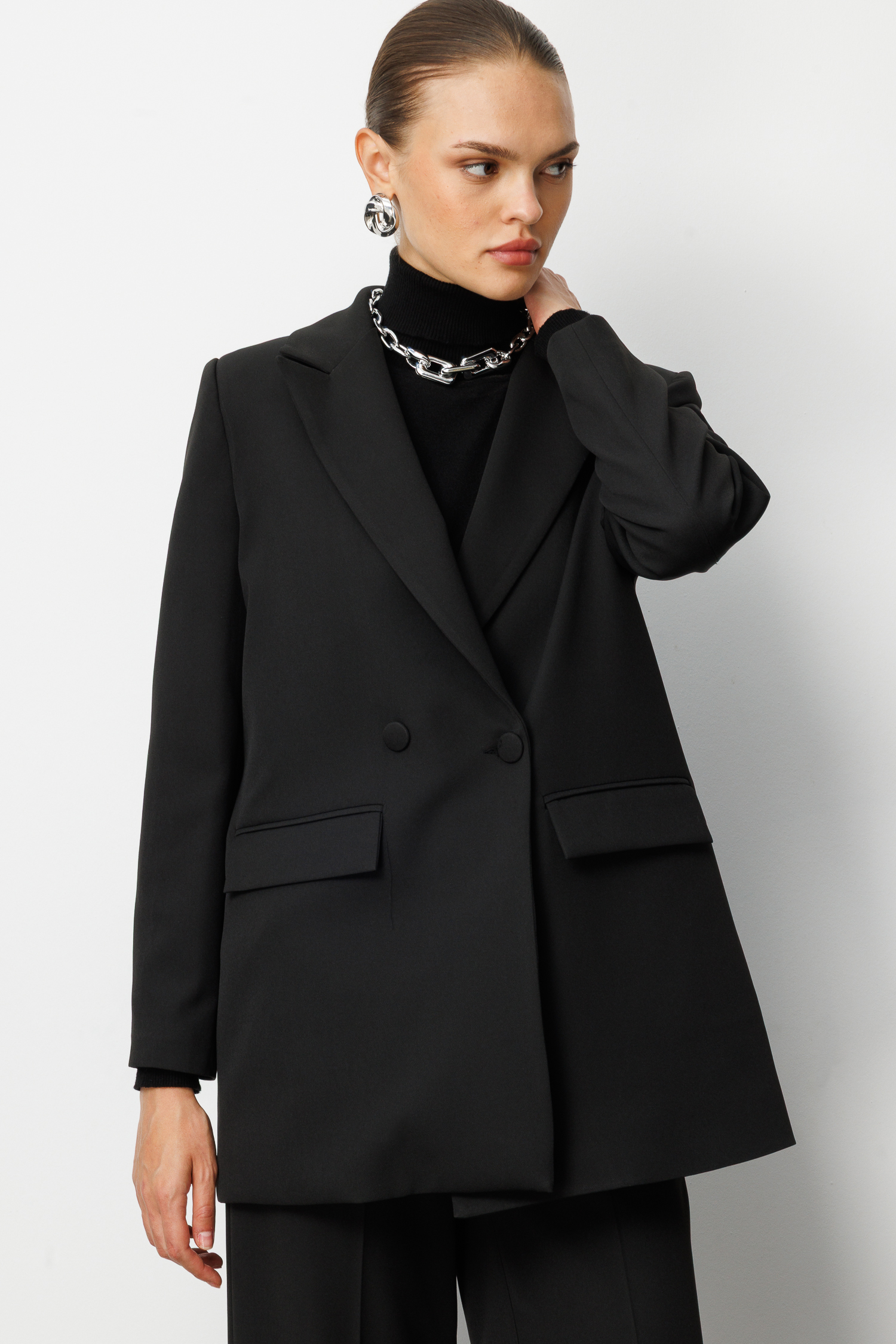 Mizalle Oversize Siyah Kruvaze Blazer Ceket Mizalle Oversize Siyah Kruvaze Blazer Ceket