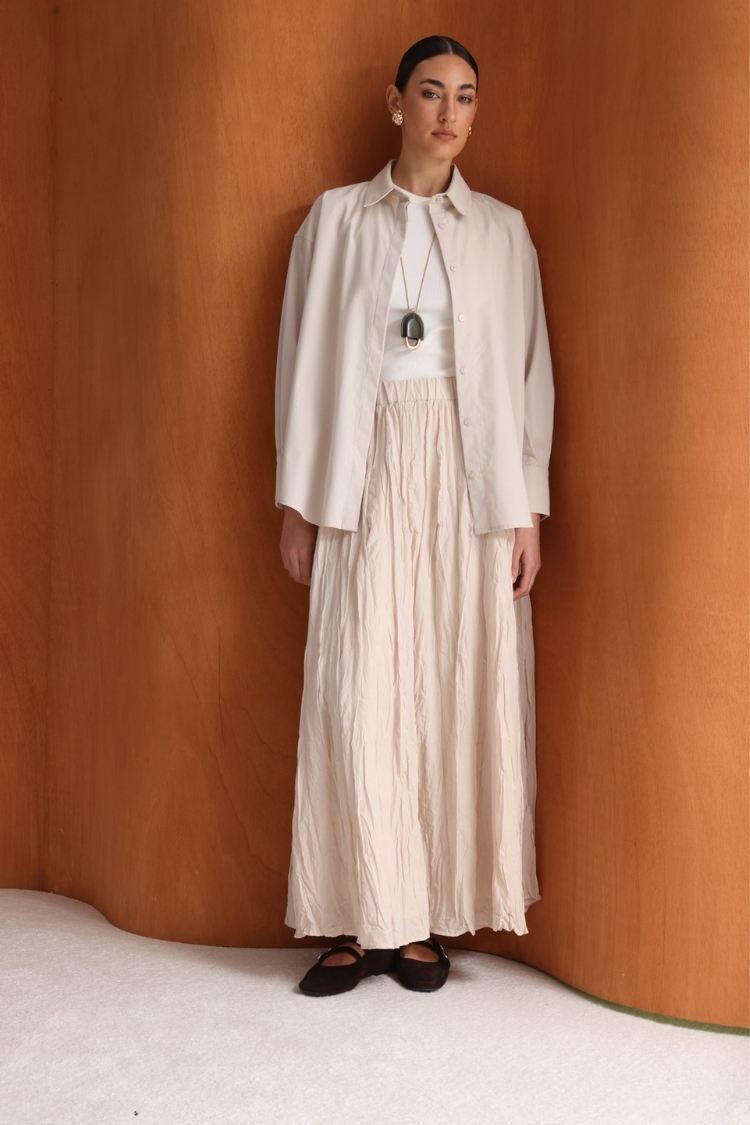 Mizalle Pamuklu Bej Rengi Oversize Gömlek - Mizalle