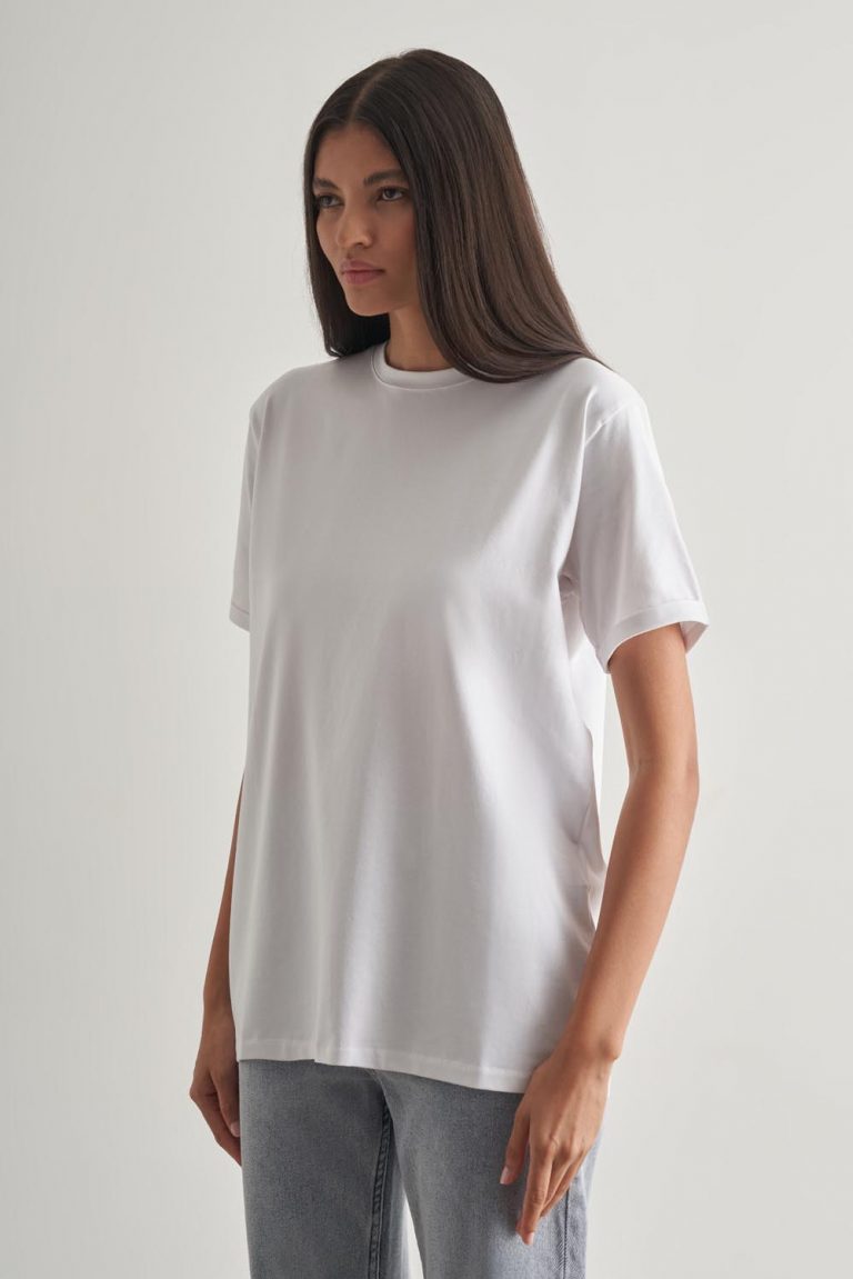 Mizalle Pamuklu Ekru Oversize Basic Tişört - Mizalle