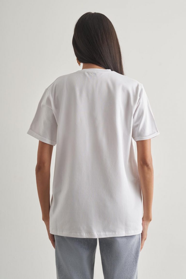 Mizalle Pamuklu Ekru Oversize Basic Tişört - Mizalle