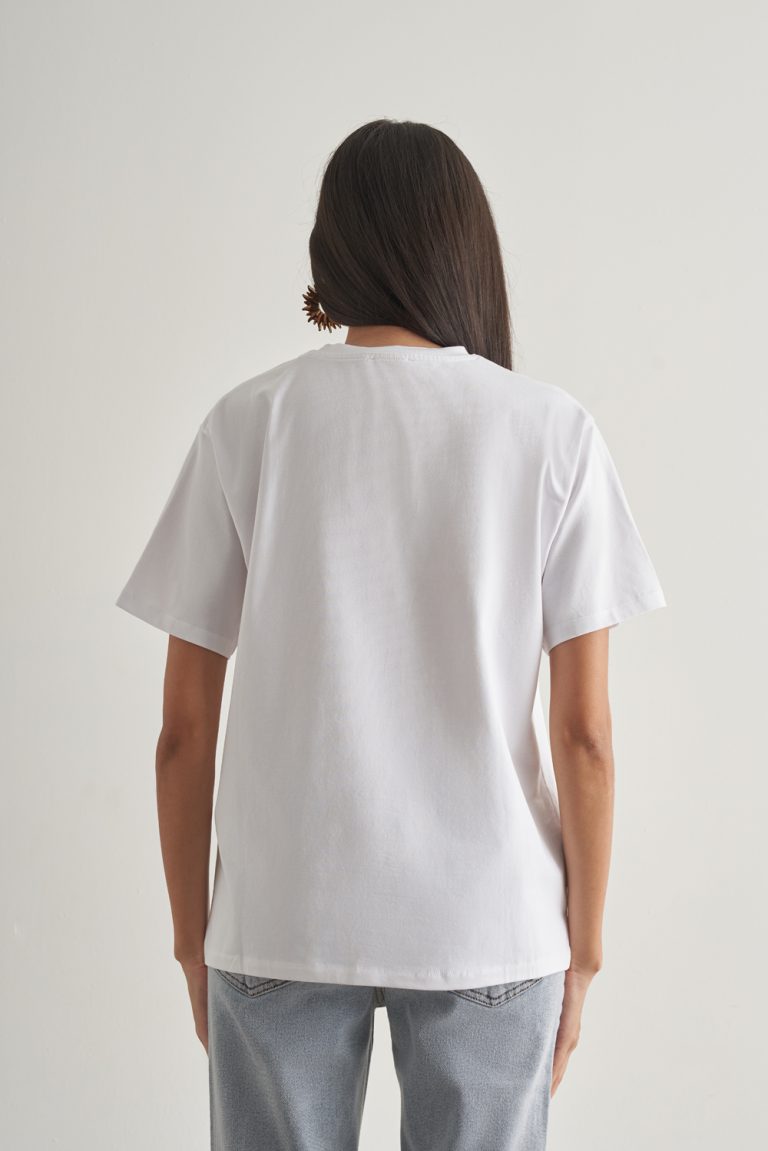 Mizalle Pamuklu Ekru Oversize Baskılı Tişört - Mizalle