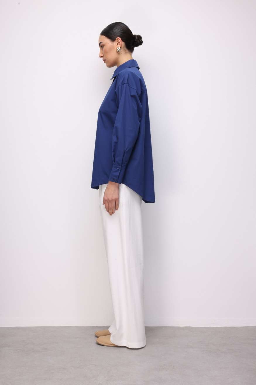 Mizalle Pamuklu Lacivert Oversize Gömlek - Mizalle