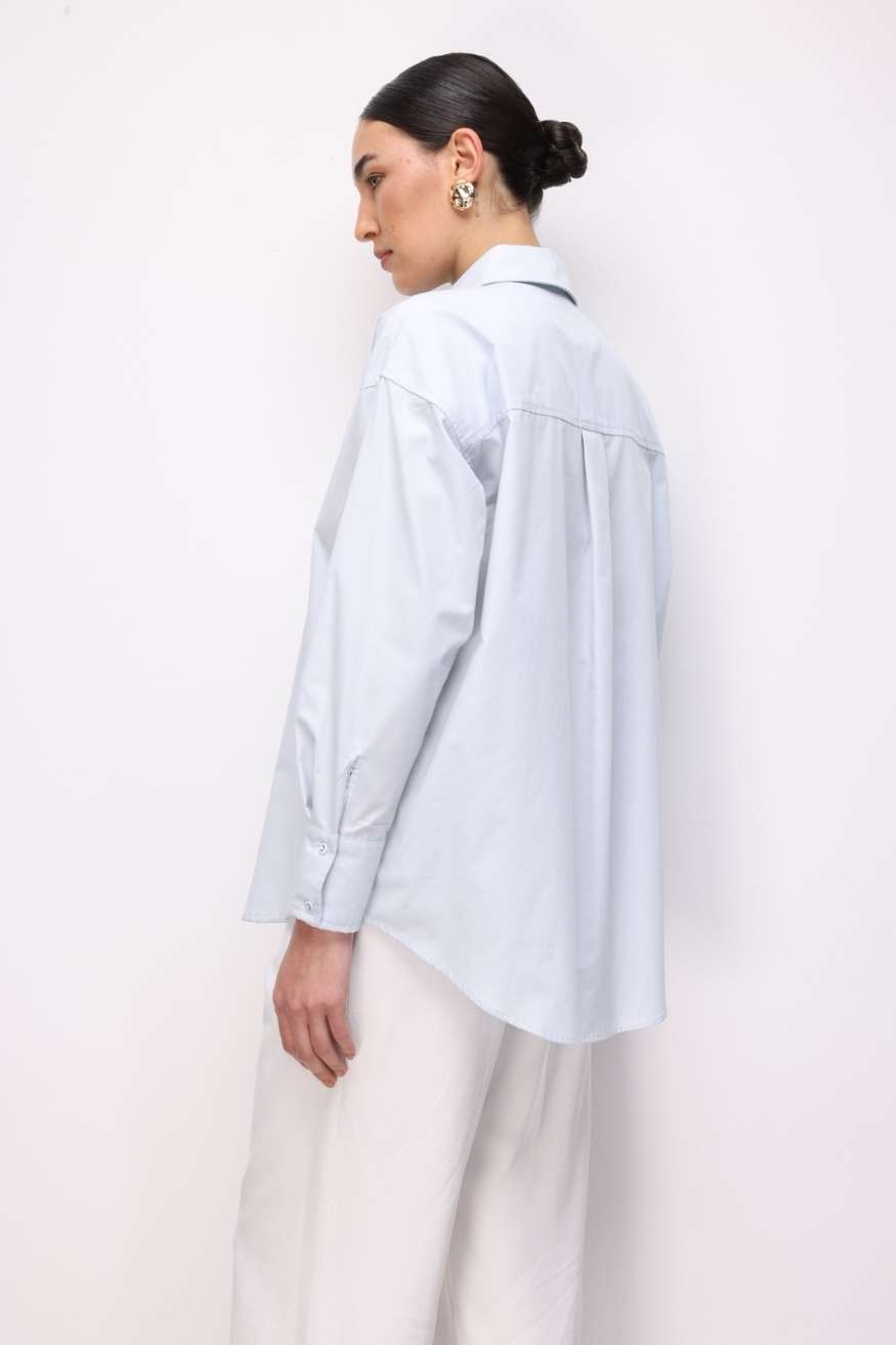 Mizalle Pamuklu Mavi Oversize Gömlek - Mizalle