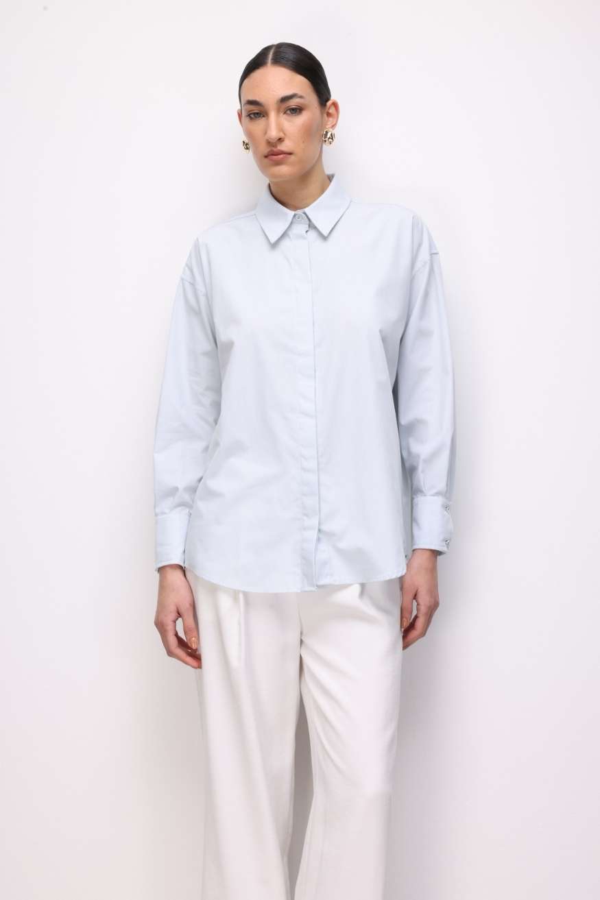 Mizalle Pamuklu Mavi Oversize Gömlek - 5