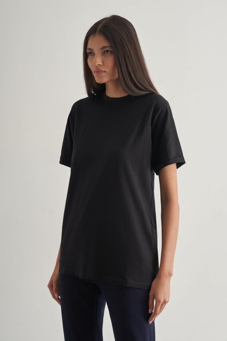 Mizalle Pamuklu Siyah Oversize Basic Tişört - Mizalle