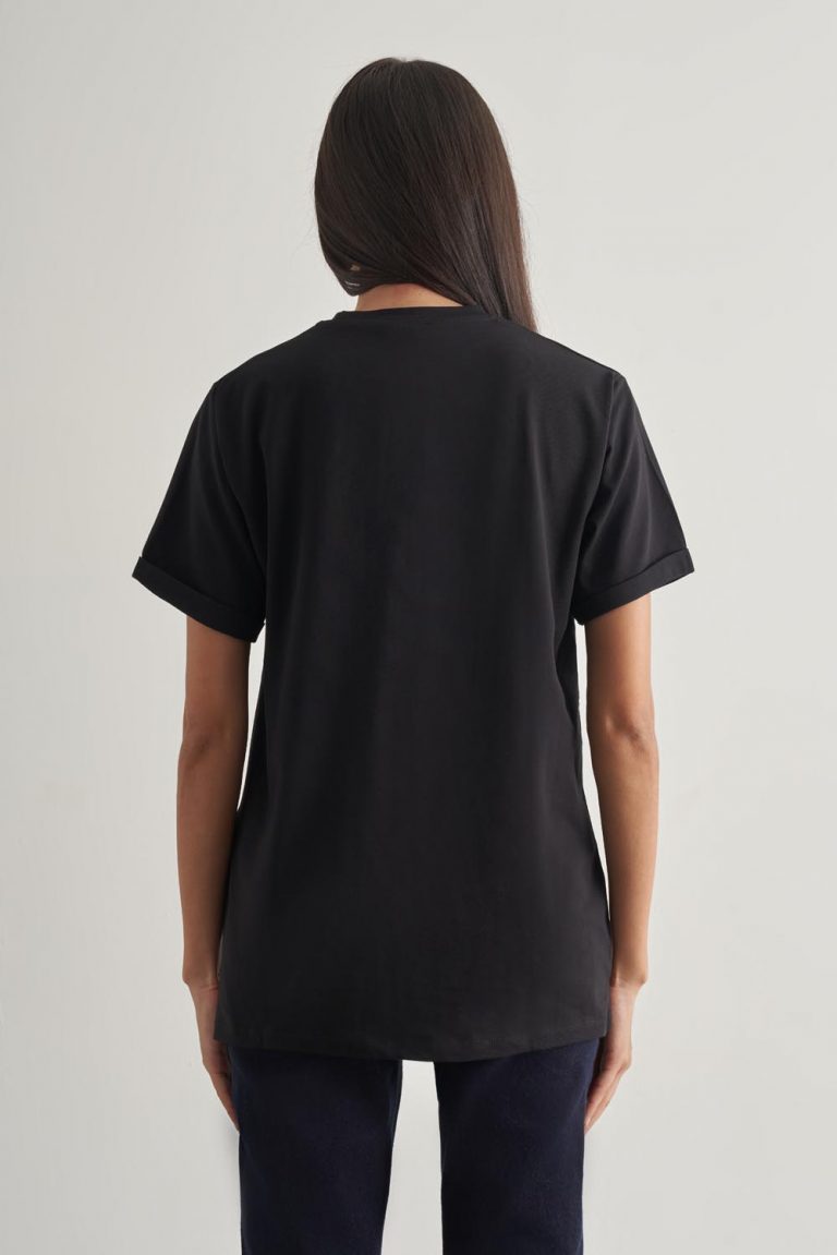 Mizalle Pamuklu Siyah Oversize Basic Tişört - Mizalle