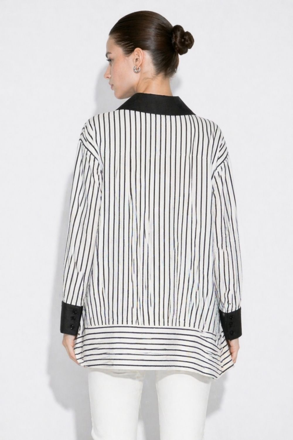 Mizalle Parça Etek Detaylı Çizgili Siyah Yazlık Tunik - Mizalle