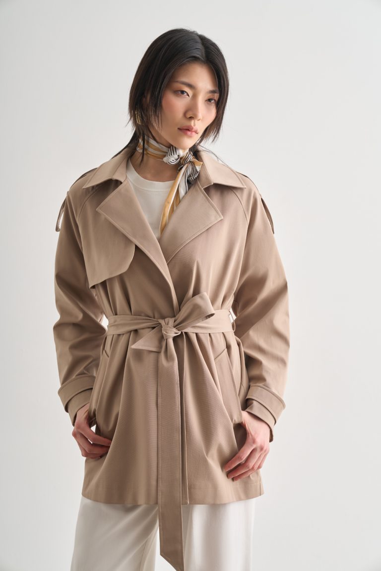 Mizalle Premium Pamuk Karışımlı Bej Rengi Trençkot - Mizalle