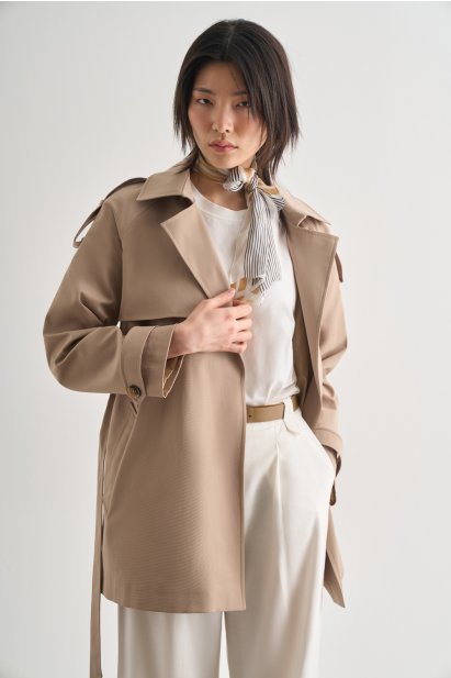 Mizalle Premium Pamuk Karışımlı Bej Rengi Trençkot - Mizalle