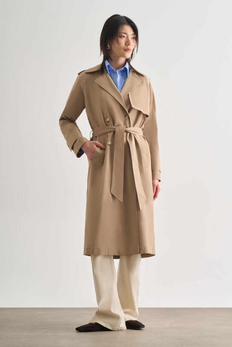 Mizalle Premium Pamuk Karışımlı Bej Rengi Uzun Trençkot - Mizalle