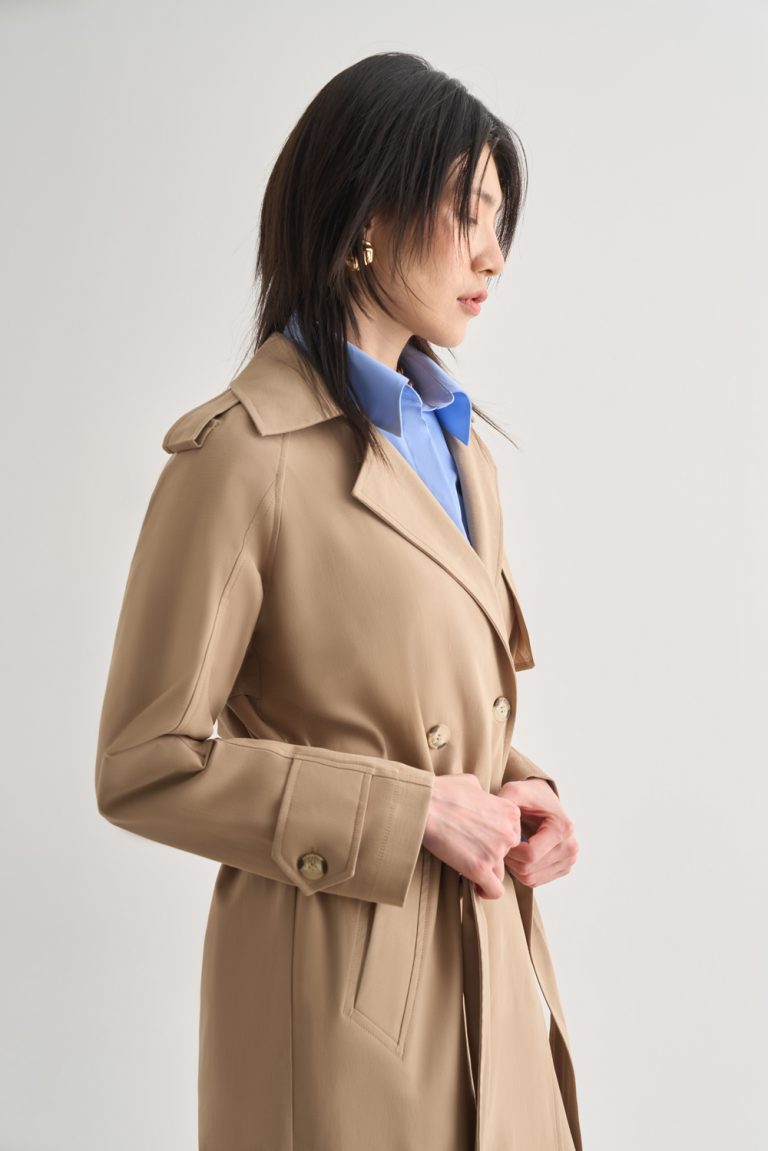 Mizalle Premium Pamuk Karışımlı Bej Rengi Uzun Trençkot - Mizalle