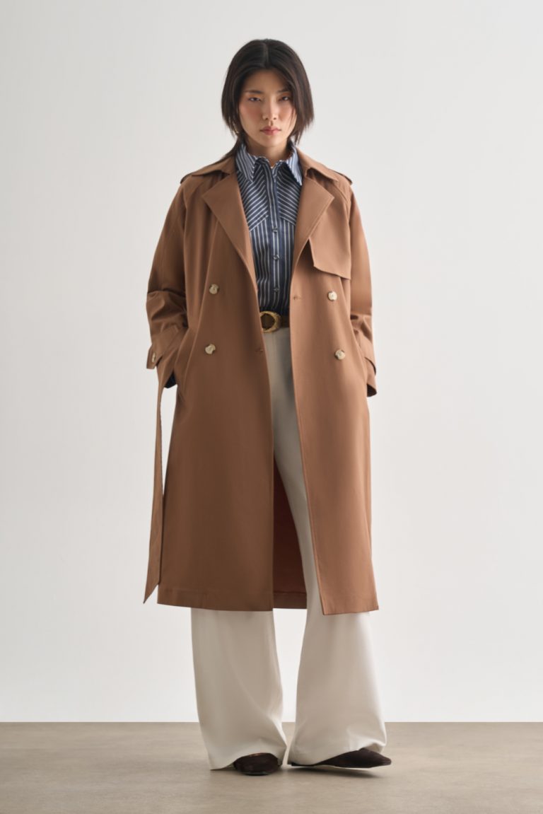 Mizalle Premium Pamuk Karışımlı Kahverengi Uzun Trençkot - Mizalle