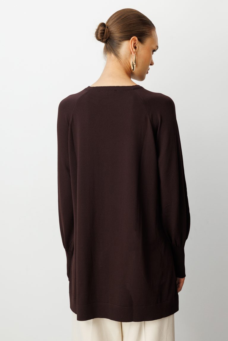 Mizalle Premium Rayon Balon Kol Kahverengi Triko Kazak - Mizalle