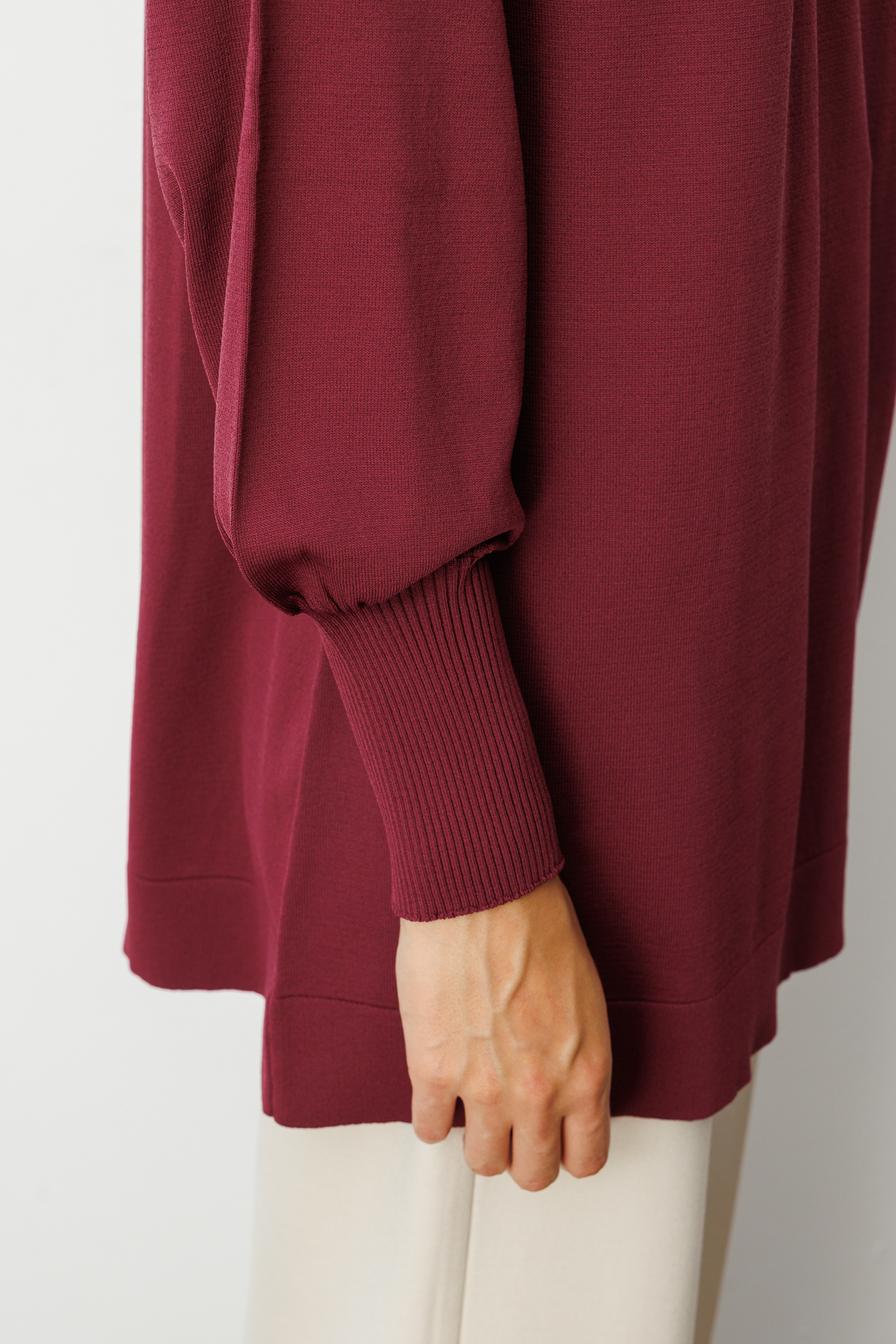 Mizalle Premium Rayon Balon Kol Mürdüm Triko Kazak