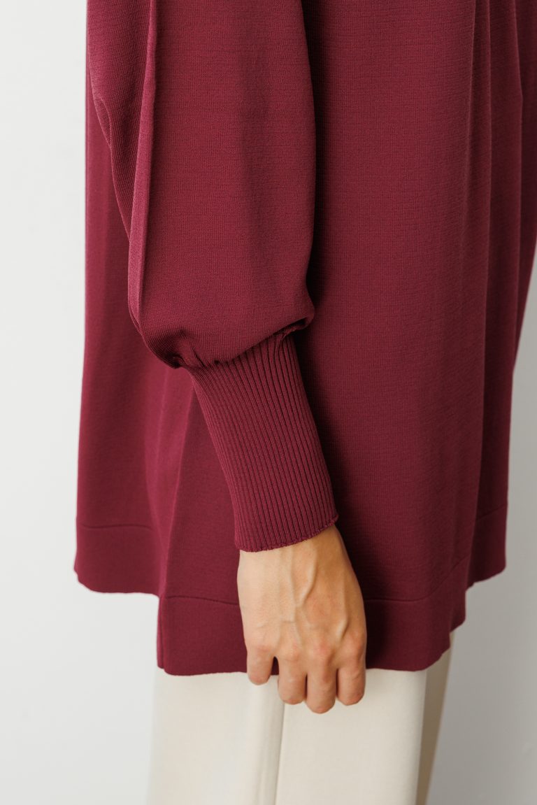 Mizalle Premium Rayon Balon Kol Mürdüm Triko Kazak - Mizalle