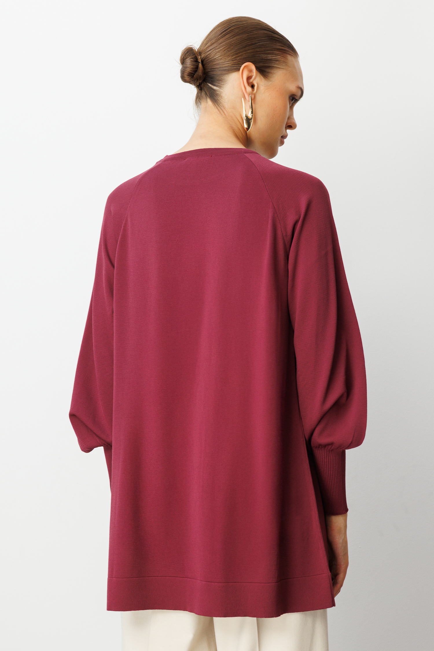 Mizalle Premium Rayon Balon Kol Mürdüm Triko Kazak