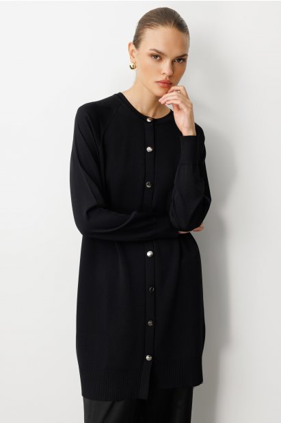 Mizalle Premium Rayon Uzun Düğmeli Siyah Hırka - Mizalle