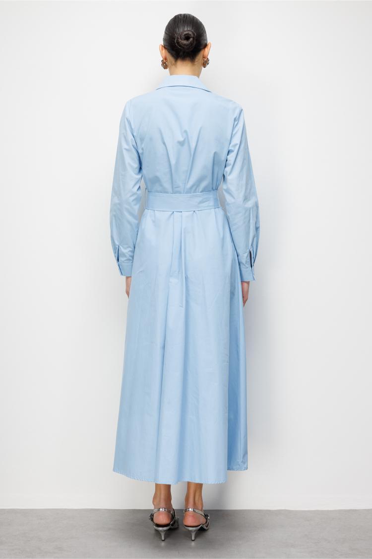 Mizalle Premium Saf Pamuk Açık Mavi Piliseli Uzun Elbise - 4