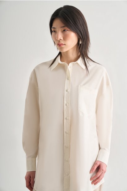 Mizalle Premium Saf Pamuk Ekru Oversize Gömlek - Mizalle