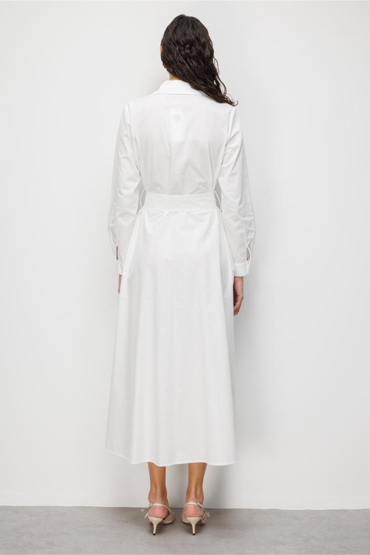 Mizalle Premium Saf Pamuk Ekru Piliseli Uzun Elbise - Mizalle