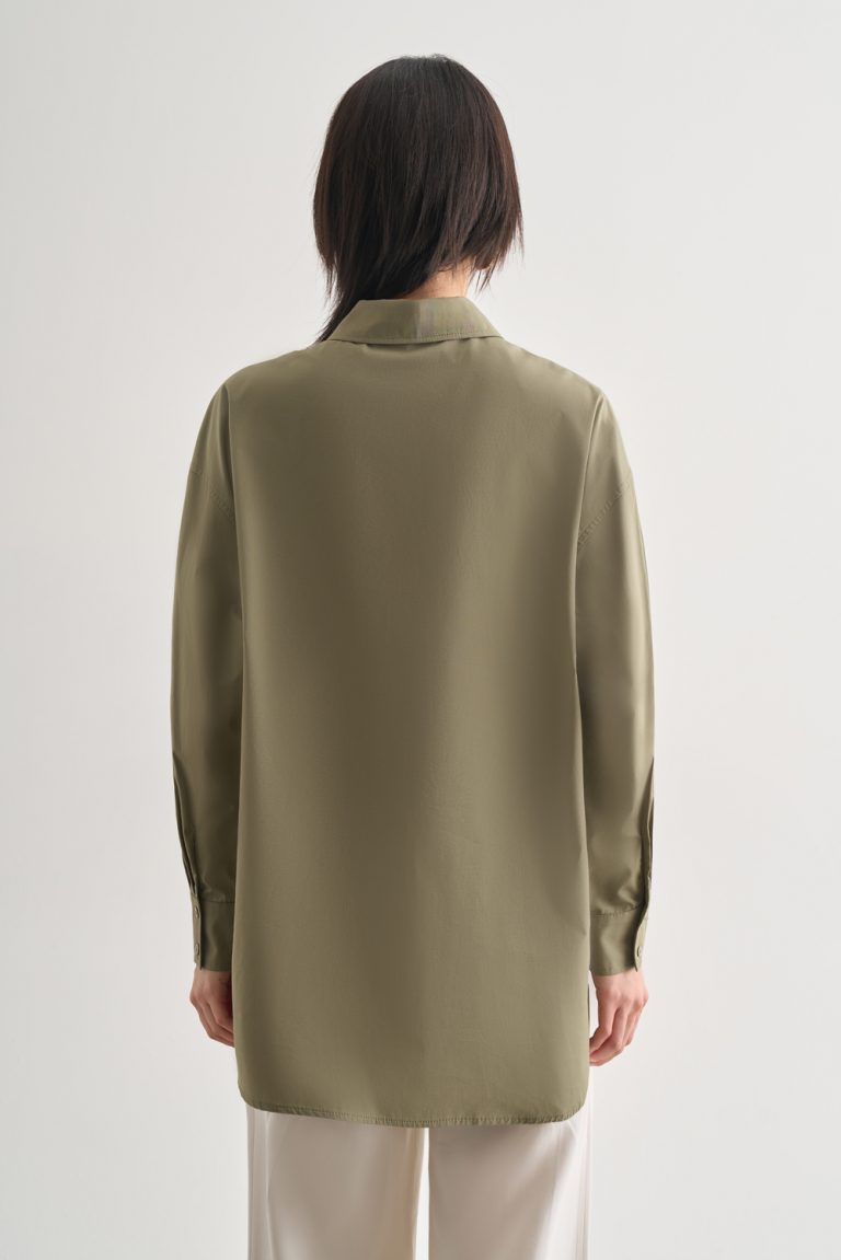 Mizalle Premium Saf Pamuk Haki Oversize Gömlek - Mizalle