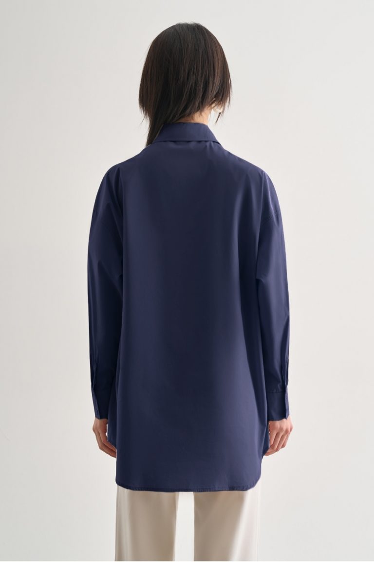 Mizalle Premium Saf Pamuk İndigo Mavi Oversize Gömlek - Mizalle