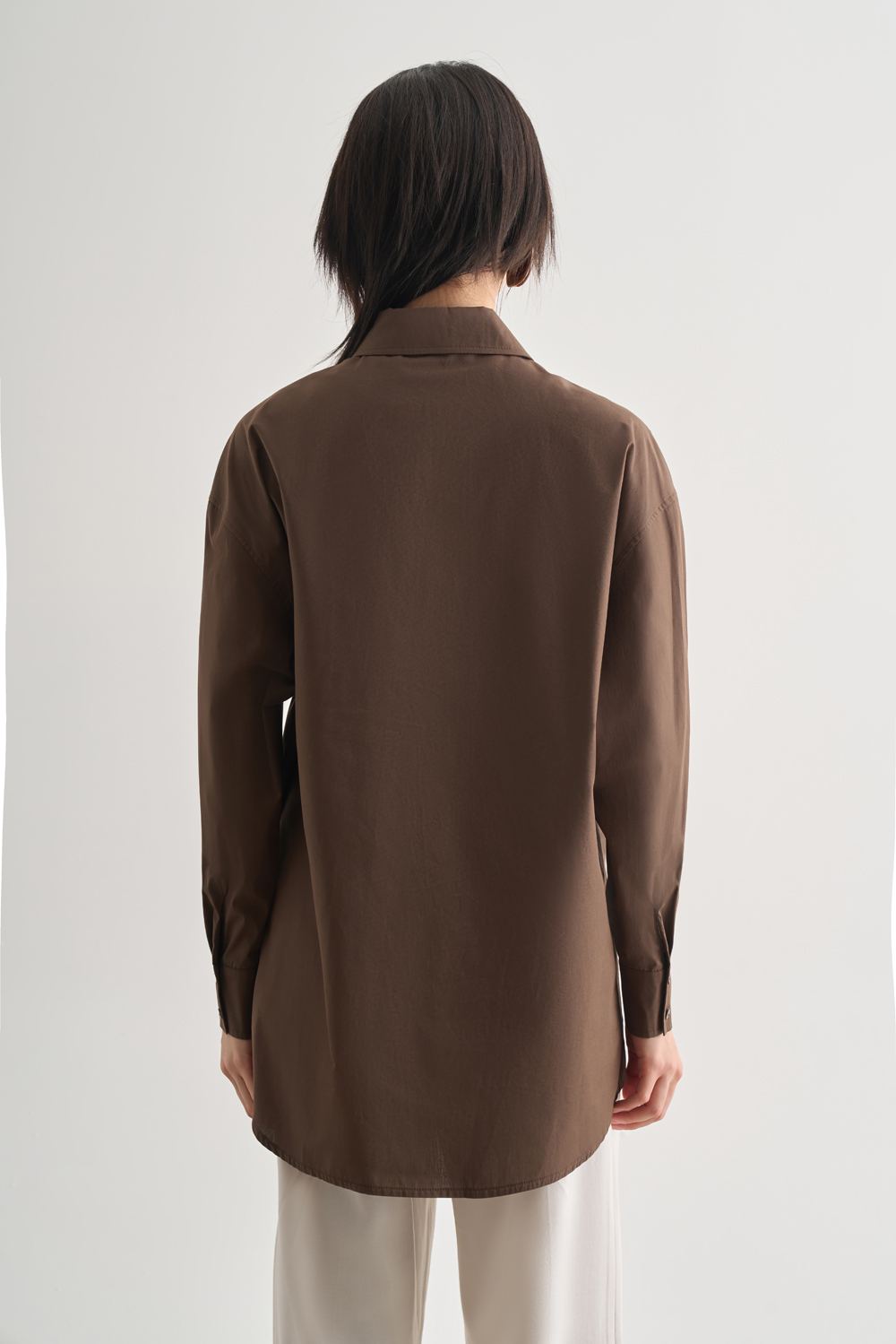 Mizalle Premium Saf Pamuk Kahverengi Oversize Gömlek