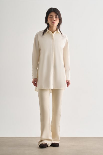 Mizalle Premium Saf Pamuk Kalın Manşetli Oversize Beyaz Gömlek - Mizalle