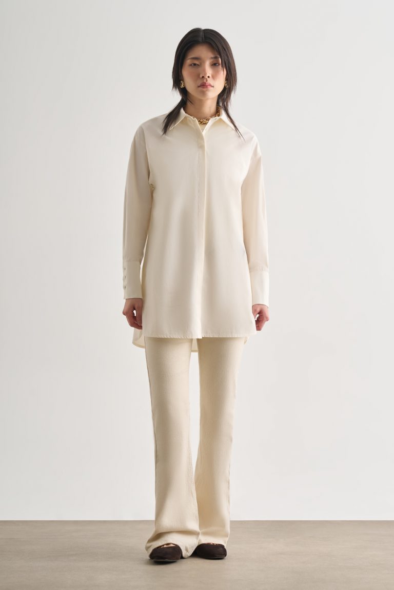 Mizalle Premium Saf Pamuk Kalın Manşetli Oversize Beyaz Gömlek - Mizalle