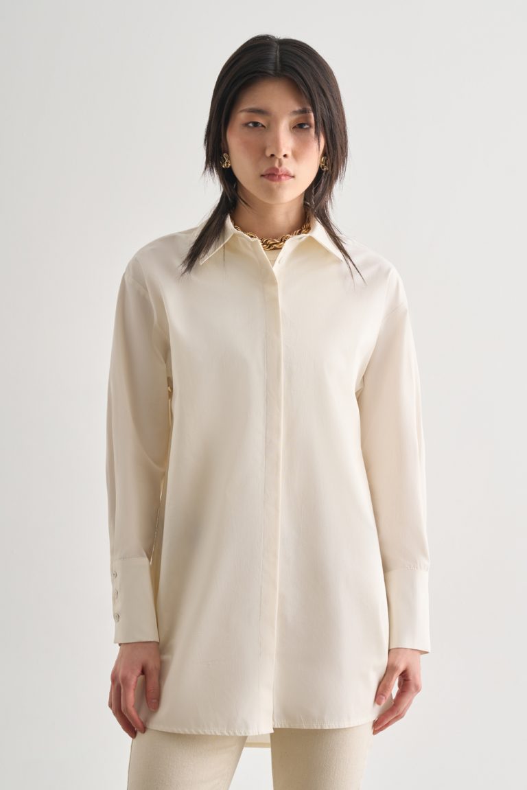 Mizalle Premium Saf Pamuk Kalın Manşetli Oversize Beyaz Gömlek - Mizalle