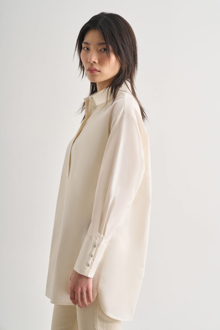 Mizalle Premium Saf Pamuk Kalın Manşetli Oversize Beyaz Gömlek - Mizalle