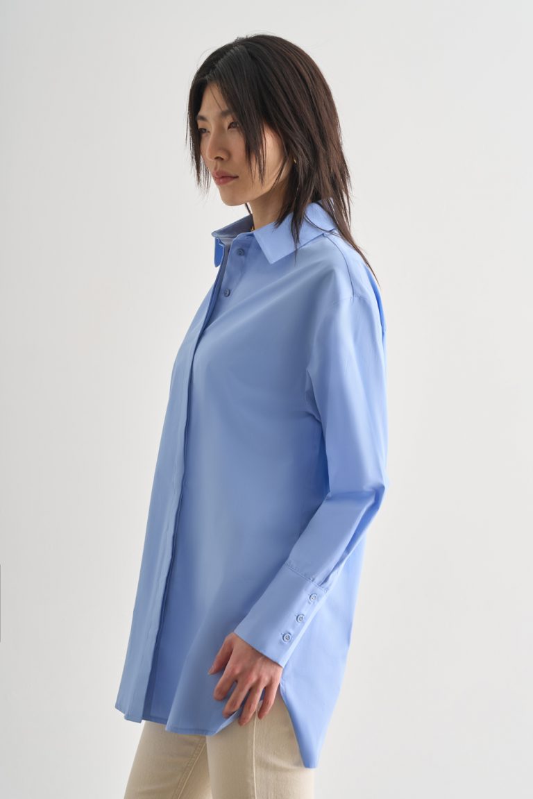 Mizalle Premium Saf Pamuk Kalın Manşetli Oversize Mavi Gömlek - Mizalle