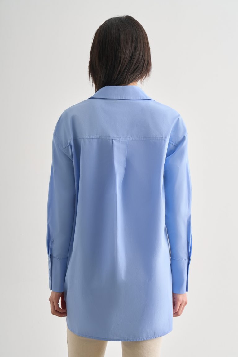 Mizalle Premium Saf Pamuk Kalın Manşetli Oversize Mavi Gömlek - Mizalle