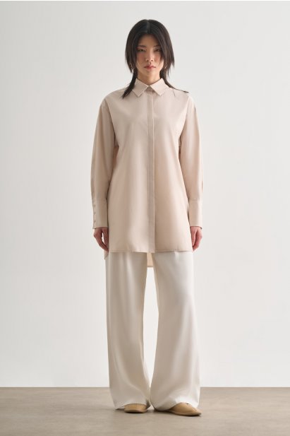 Mizalle Premium Saf Pamuk Kalın Manşetli Oversize Taş Rengi Gömlek - Mizalle