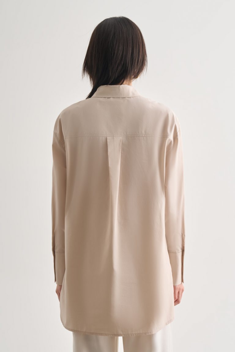 Mizalle Premium Saf Pamuk Kalın Manşetli Oversize Taş Rengi Gömlek - Mizalle