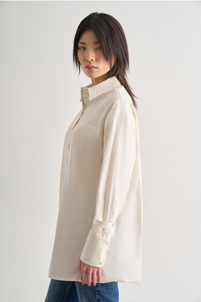 Mizalle Premium Saf Pamuk Kol Manşet Detaylı Ekru Uzun Gömlek - Mizalle