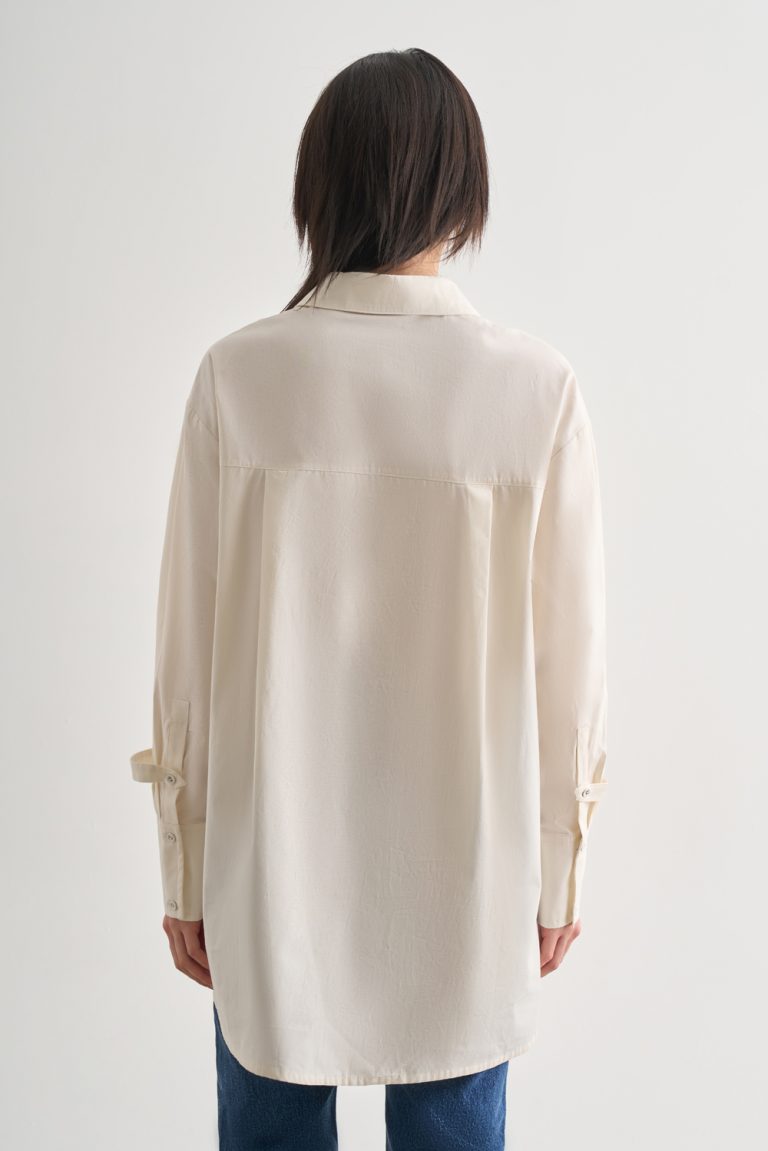 Mizalle Premium Saf Pamuk Kol Manşet Detaylı Ekru Uzun Gömlek - Mizalle