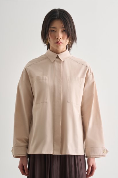 Mizalle Premium Saf Pamuk Oversize Bej Rengi Ceket Gömlek - Mizalle