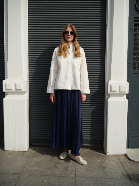 Mizalle - Mizalle Premium Saf Pamuk Oversize Ekru Ceket Gömlek Mizalle - Mizalle Premium Saf Pamuk Oversize Ekru Ceket Gömlek