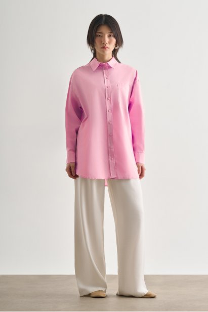 Mizalle Premium Saf Pamuk Pembe Oversize Gömlek - Mizalle