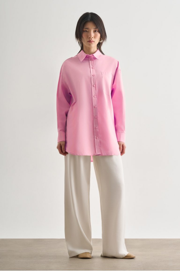 Mizalle Premium Saf Pamuk Pembe Oversize Gömlek - Mizalle