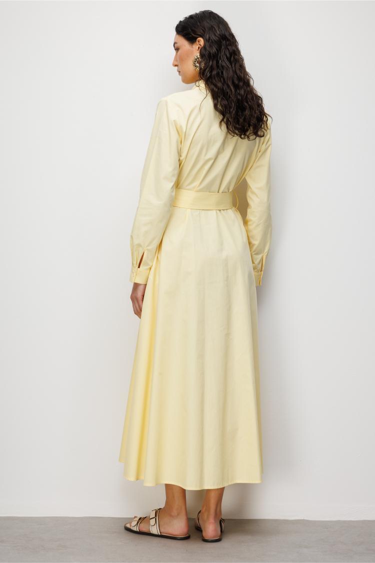 Mizalle Premium Saf Pamuk Sarı Piliseli Uzun Elbise - 6