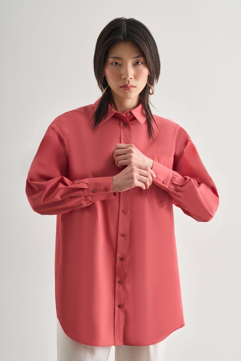 Mizalle Premium Saf Pamuk Şeftali Rengi Oversize Gömlek - Mizalle