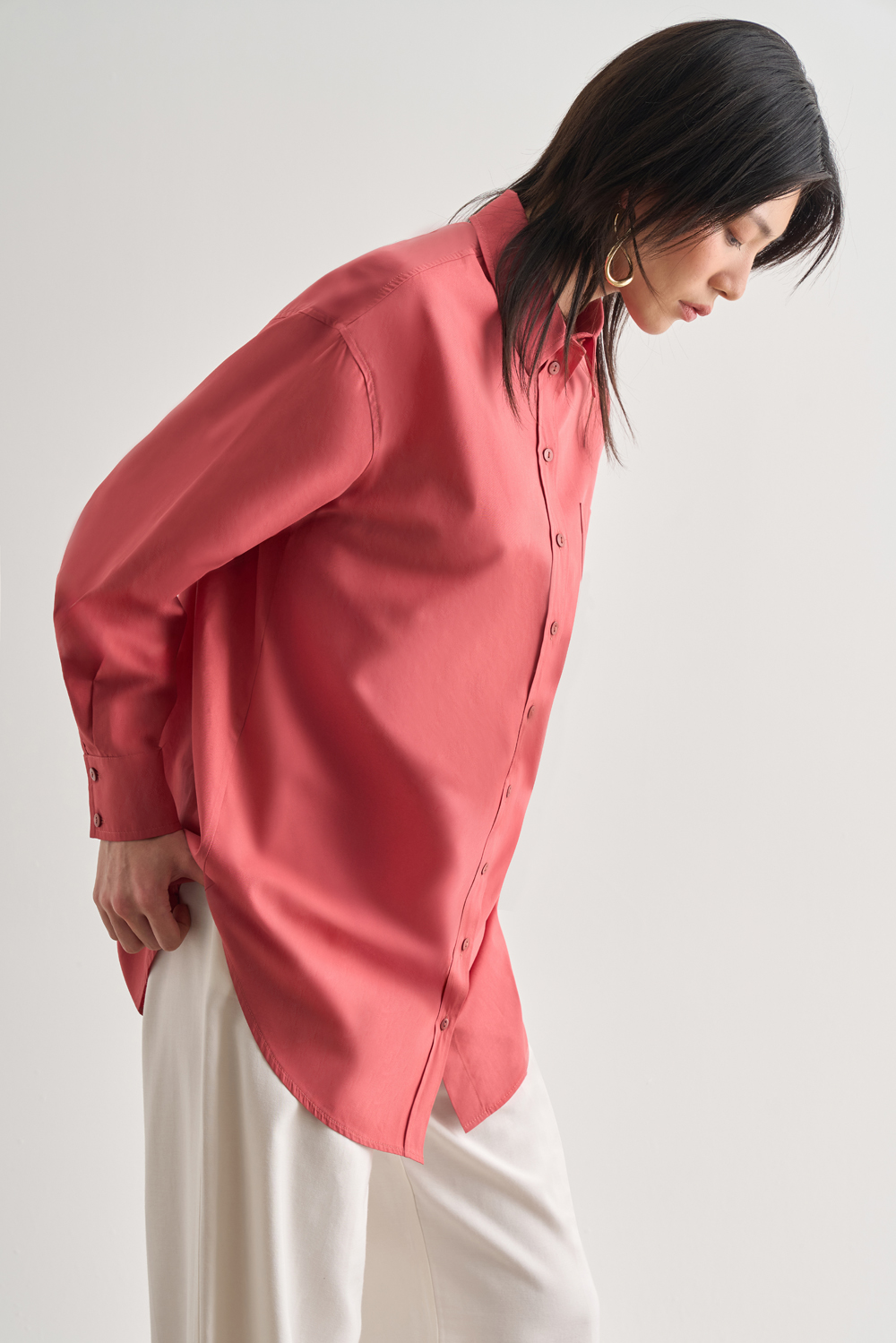 Mizalle Premium Saf Pamuk Şeftali Rengi Oversize Gömlek Mizalle Premium Saf Pamuk Şeftali Rengi Oversize Gömlek