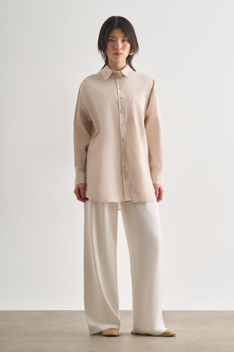 Mizalle Premium Saf Pamuk Taş Rengi Oversize Gömlek - Mizalle